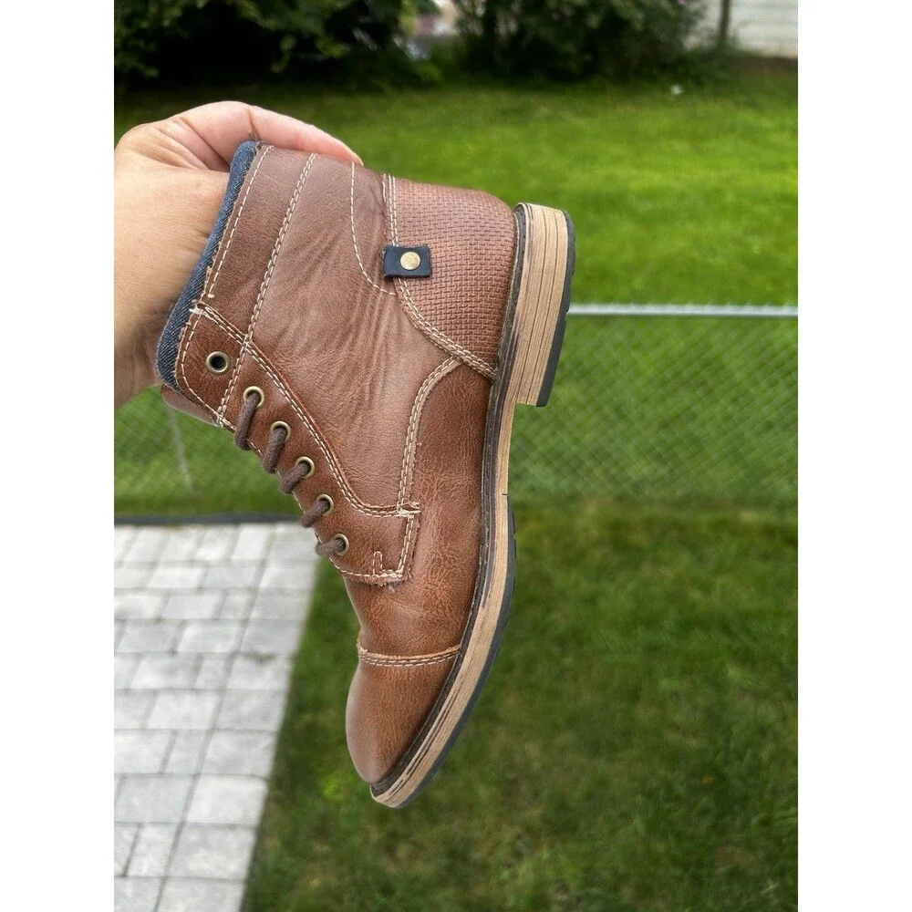 Sonoma Boys Size 4 Faux Leather Cognac Brown Ankle Boots Dress Shoes Kohls
